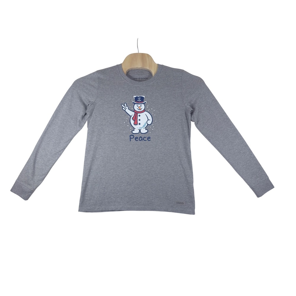 Life is Good Crusher Long Sleeve Shirt Womens Medium Gray Snowman Peace